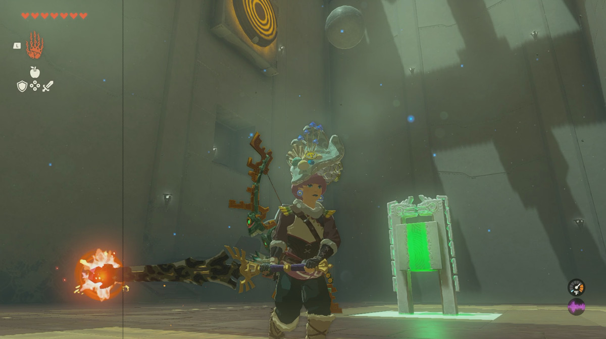 Link che preme un interruttore per entrare in bassa gravità in Zelda: Tears of the Kingdom