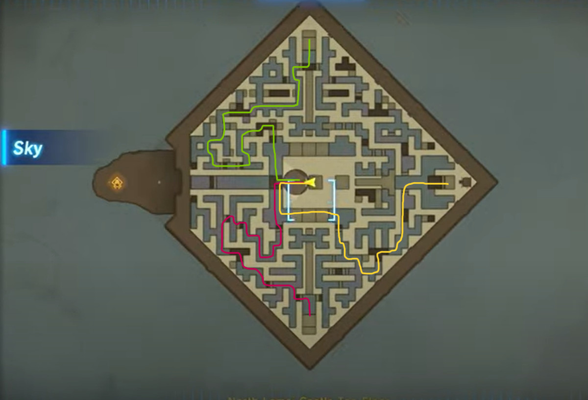 Una mappa che mostra come superare il labirinto del cielo di Zelda: Tears of the Kingdom