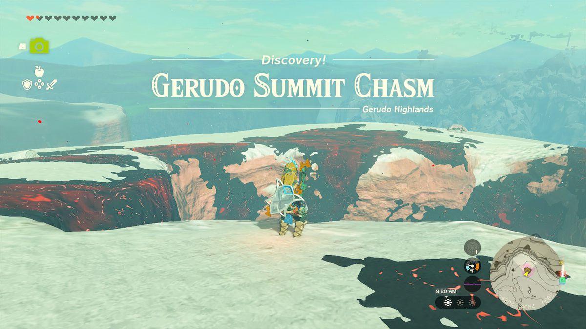 Link si prepara a tuffarsi nel Gerudo Summit Chasm in Zelda: Tears of the Kingdom
