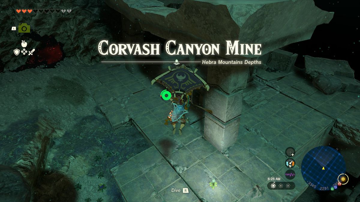 Link scivola sulla Corvash Canyon Mine in Zelda: Tears of the Kingdom