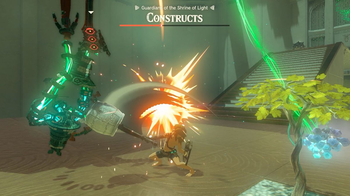 Link che attacca un Costrutto nel Santuario di Sifumim in Zelda: Tears of the Kingdom