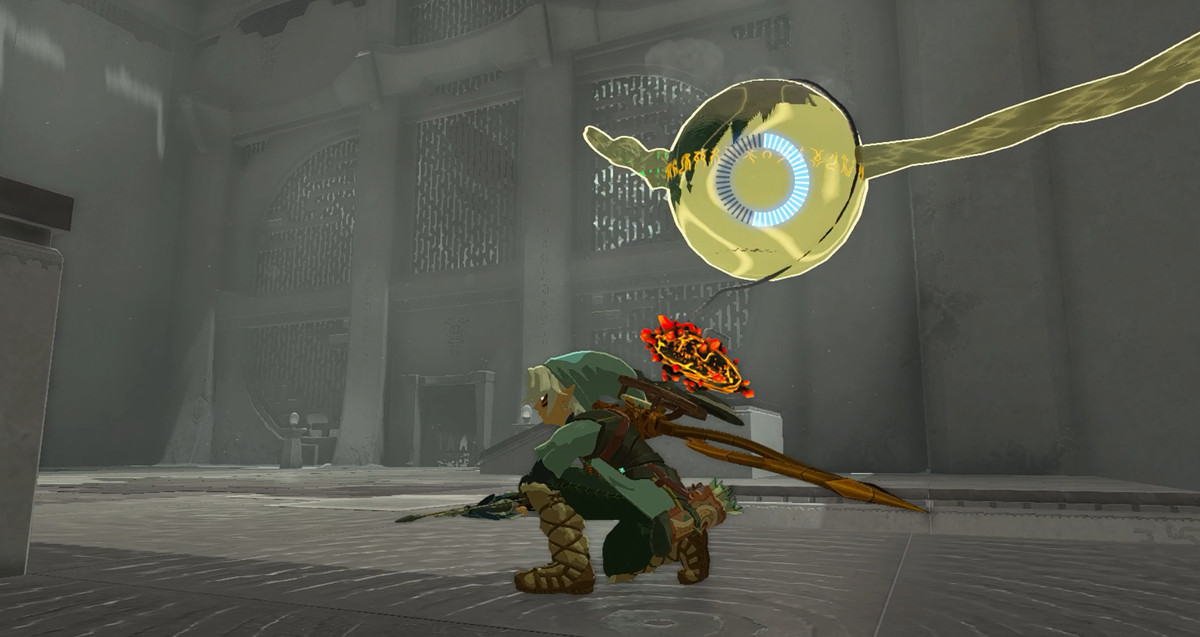 Link usando Recall su una palla in un santuario in Zelda: Tears of the Kingdom