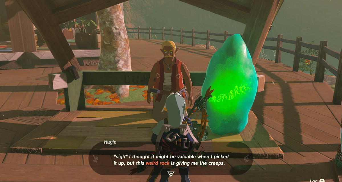 Link parla con un ragazzo a Tarrey Town dell'acquisto del suo cristallo in Zelda: Tears of the Kingdom
