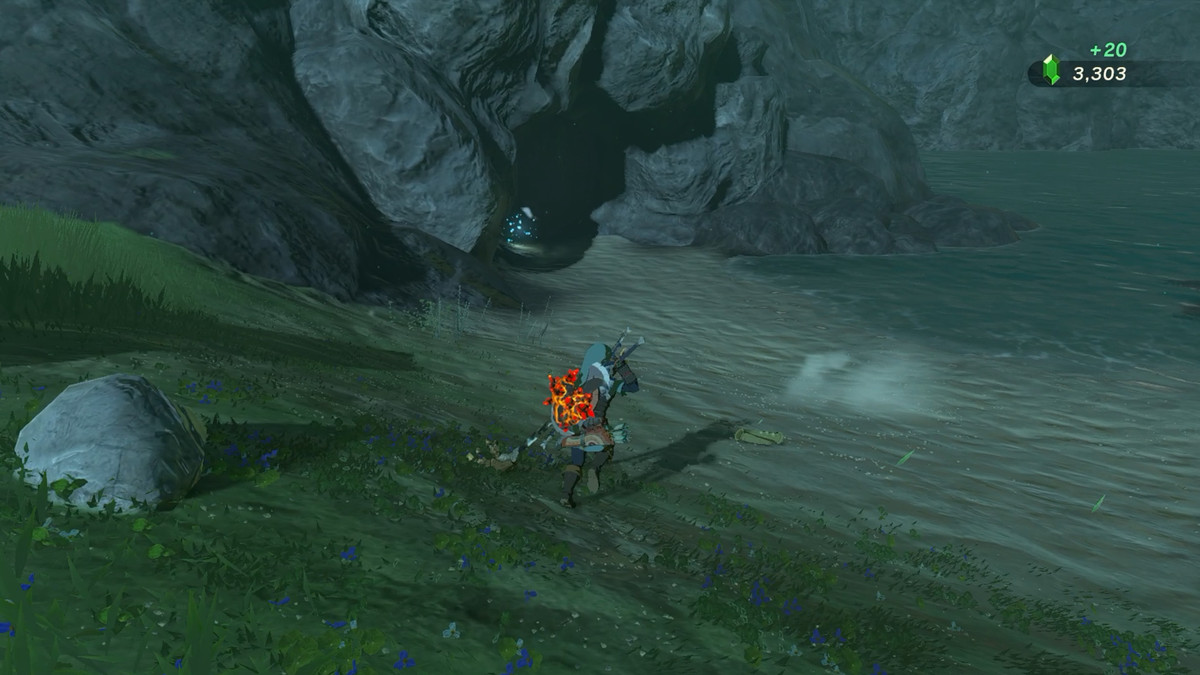 Link si avvicina alla grotta di Deepback Bay in Zelda: Tears of the Kingdom
