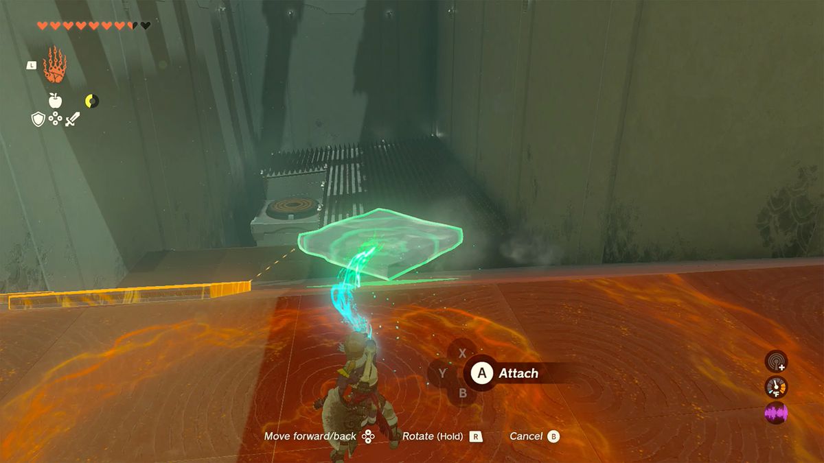 Link usa l'Ultrahand per guidare una lastra di ghiaccio nel Santuario di Mayanas in The Legend of Zelda: Tears of the Kingdom