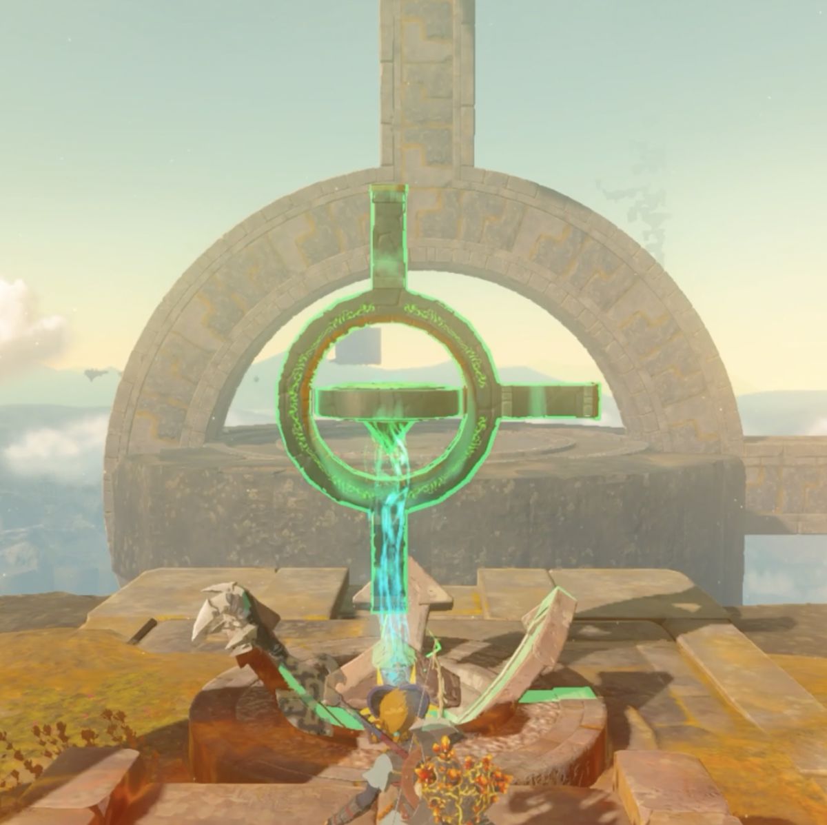 Link risolve il passaggio 1 del puzzle del Santuario di Jinodok in Zelda: Tears of the Kingdom