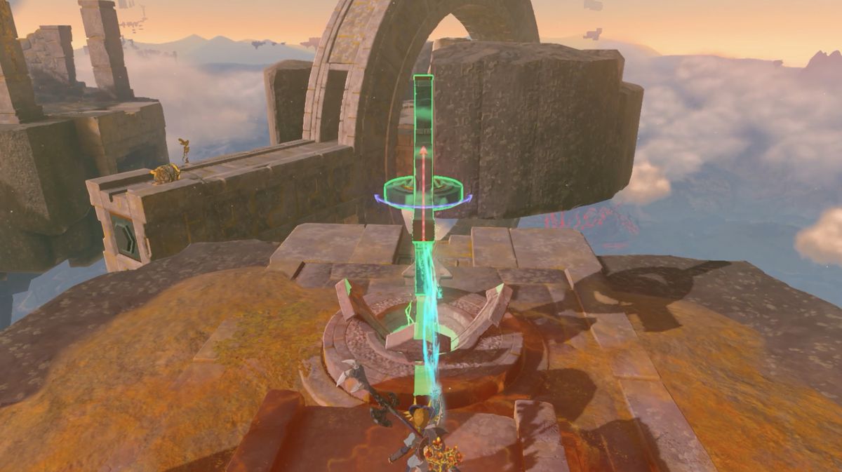 Link risolve il quarto passaggio del puzzle del Santuario di Jinodok in Zelda: Tears of the Kingdom