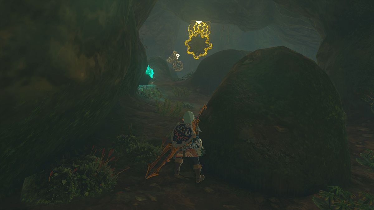 Due shock come appesi al soffitto della grotta del Monte Dunsel sulla strada per il Santuario Bamitok in The Legend of Zelda: Tears of the Kingdom