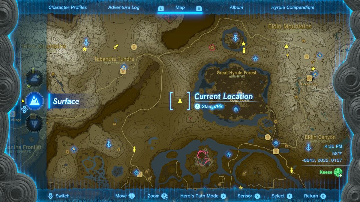 Uno screenshot della posizione sulla mappa del ramo Maritta del clan Yiga in Zelda: Tears of the Kingdom