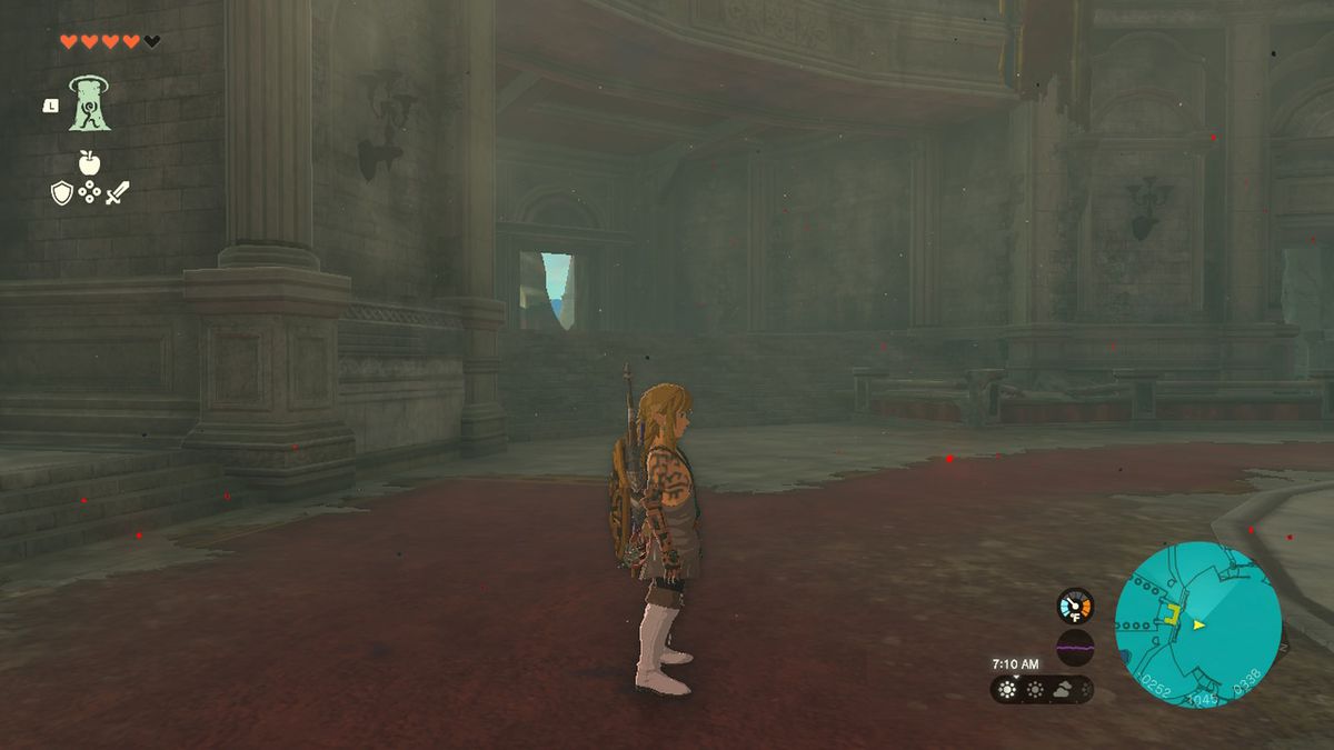Link si trova in un santuario in Zelda Tears of the Kingdom.