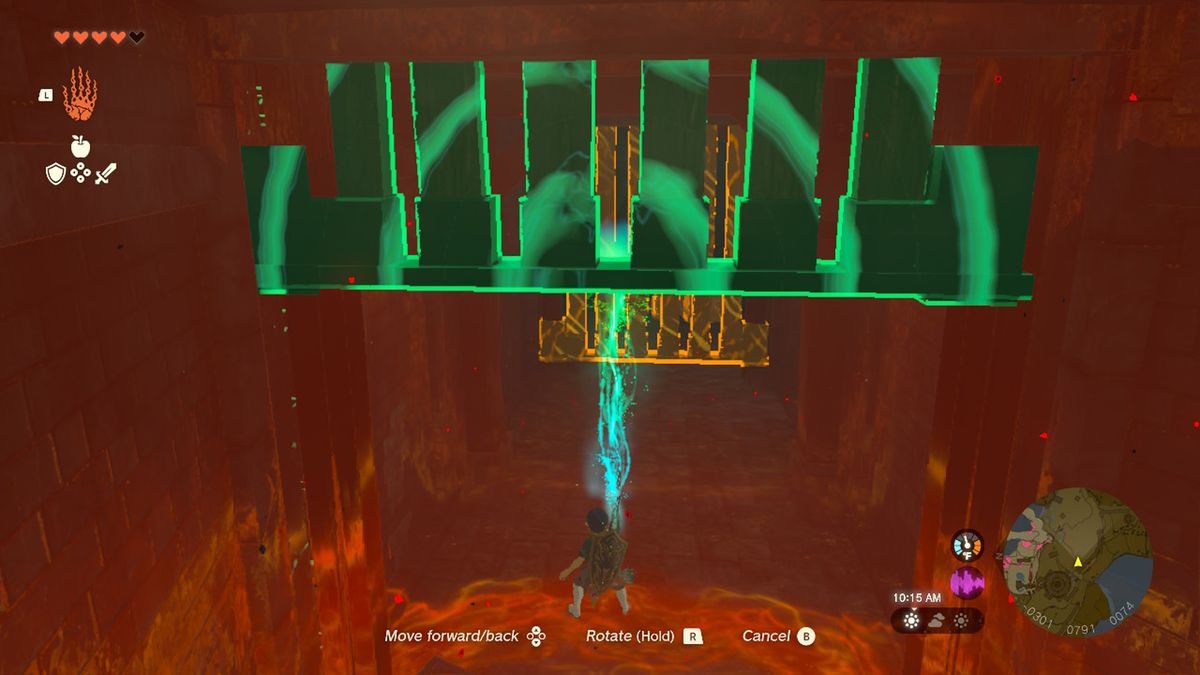 Link usa Ultrahand per sollevare un cancello in Zelda Tears of the Kingdom.