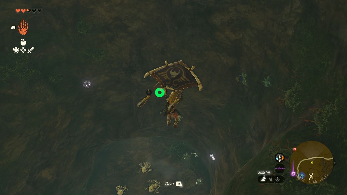 Link scivola attraverso una caverna in Zelda Tears of the Kingdom.