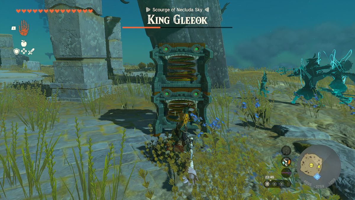 Link che ha allestito due Springs nel combattimento di King Gleeok