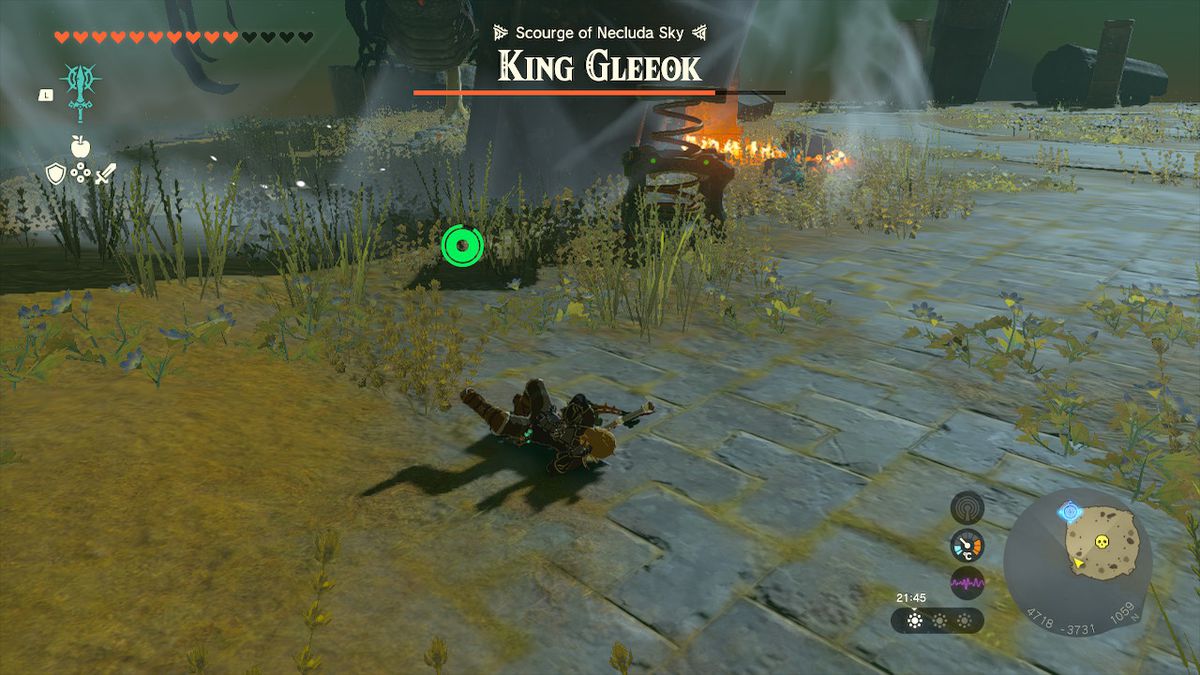 Un Link collassato nel combattimento con King Gleeok