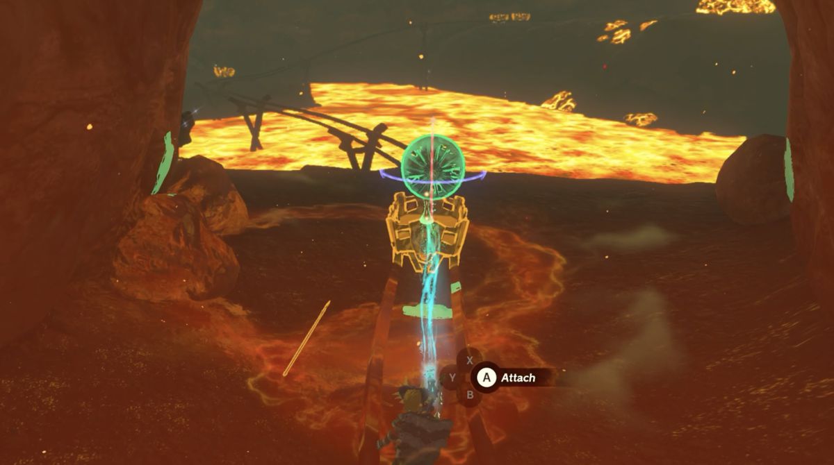Link costruisce un vagone da miniera nel Death Mountain East Tunnel in Zelda: Tears of the Kingdom