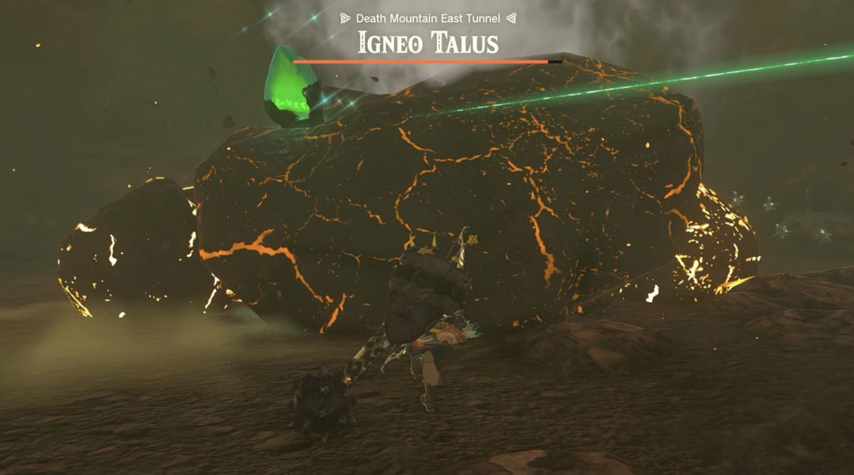 Link raffredda l'Igneo Talus nel Death Mountain East Tunnel in Zelda: Tears of the Kingdom