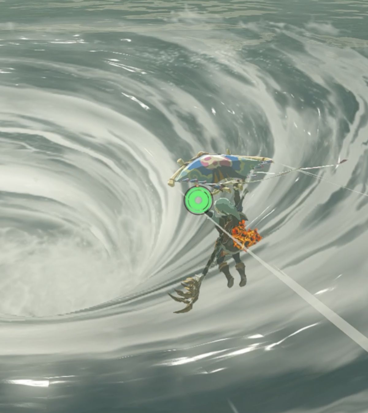 Links cade in un vortice del Lago Hylia in Zelda: lacrime del regno