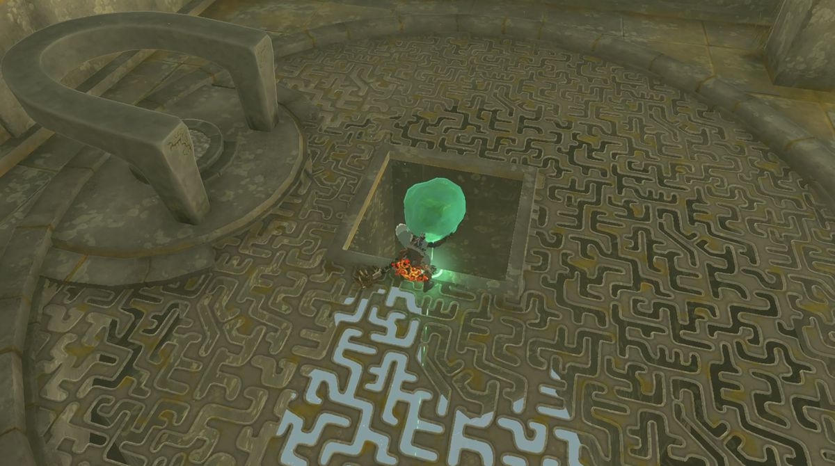 Link ha gettato il cristallo del Santuario En-oma in un buco in Zelda: Tears of the Kingdom