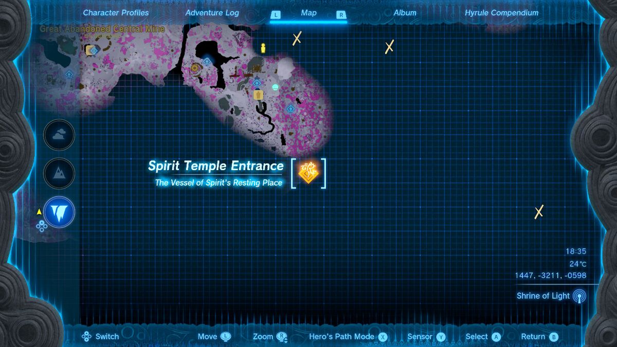 Una mappa mostra l'ingresso allo Spirit Temple in the Depths in Zelda Tears of the Kingdom.