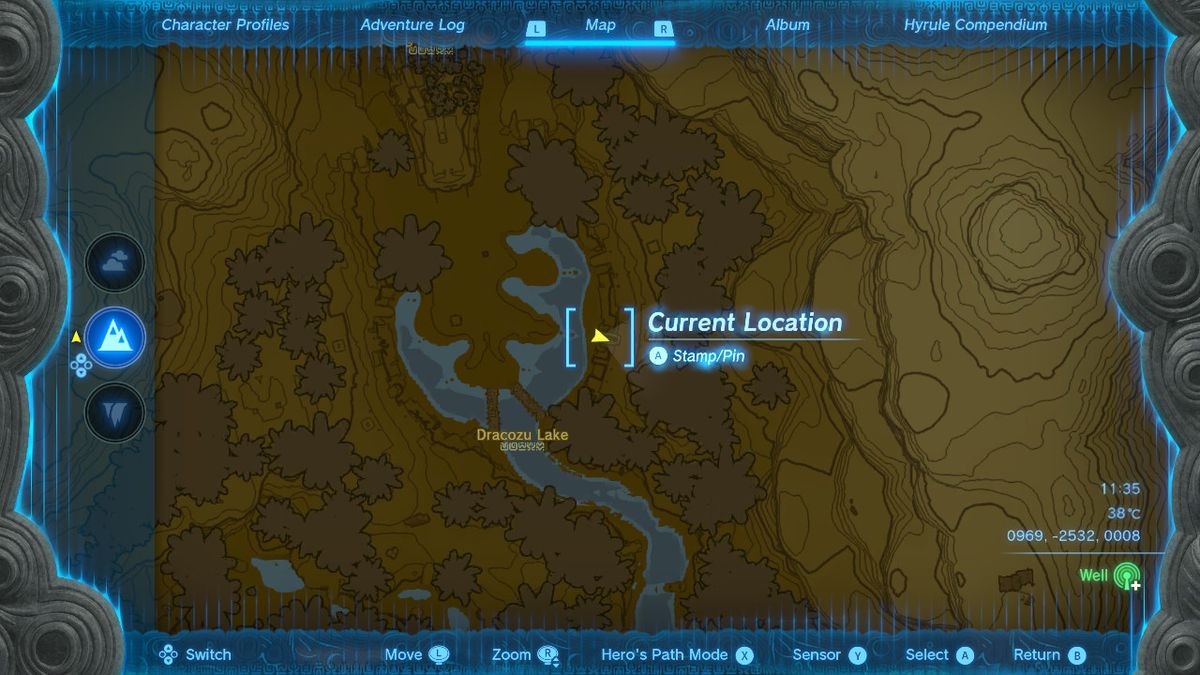 Una mappa mostra la posizione del Lago Dracozu in Zelda Tears of the Kingdom.