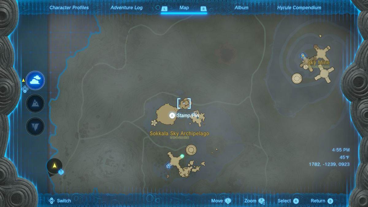 Una mappa mostra la posizione dell'Akkala Sky Mine in Zelda Tears of the Kingdom.