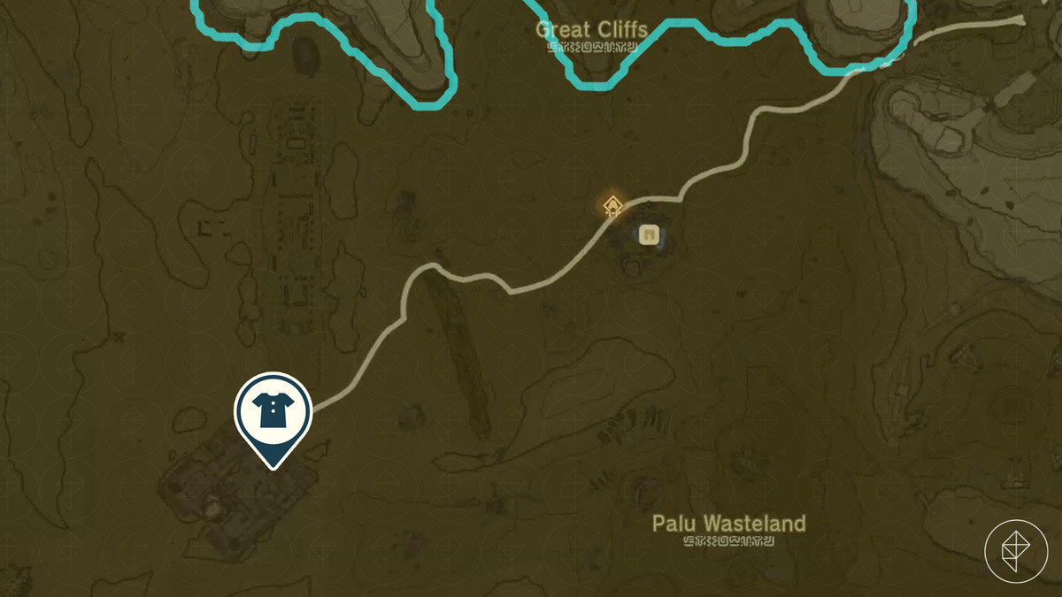La mappa di The Legend of Zelda: Tears of the Kingdom mostra la posizione del Desert Voe Spaulding e dei Pantaloni a Gerudo Town