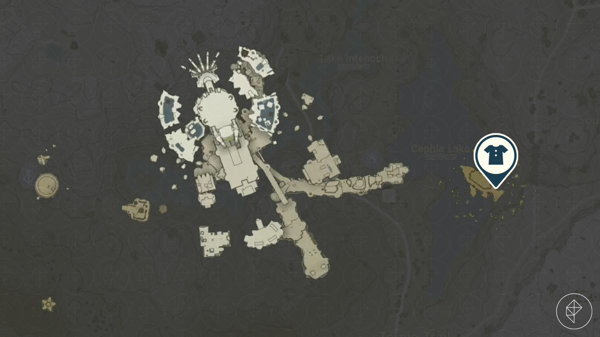 Mappa di The Legend of Zelda: Tears of the Kingdom che mostra la posizione dell'elmo di Zora sull'Isola delle Scaglie Galleggianti.