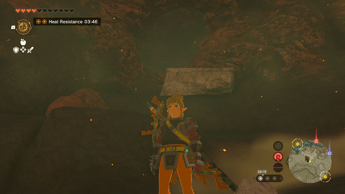 Link si trova all'ingresso della grotta del fiume Goronbi in Zelda Tears of the Kingdom.