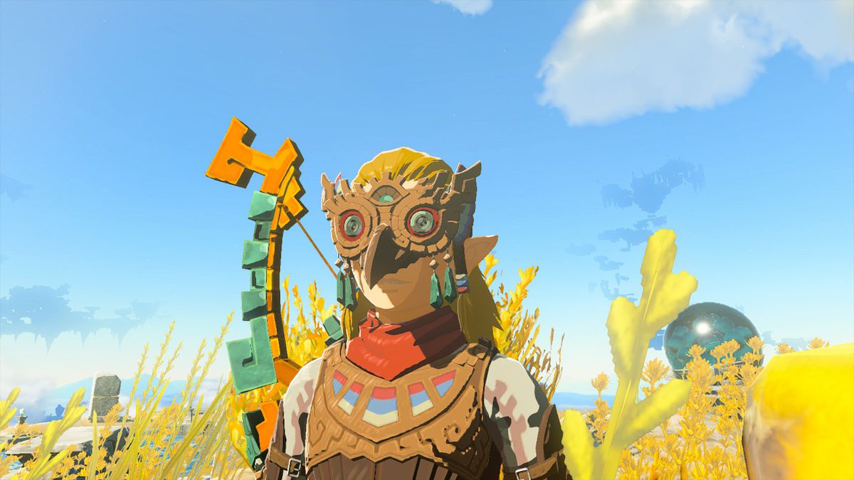 Link indossa la Glide Armor in cima a Sky Island in Zelda: Tears of the Kingdom