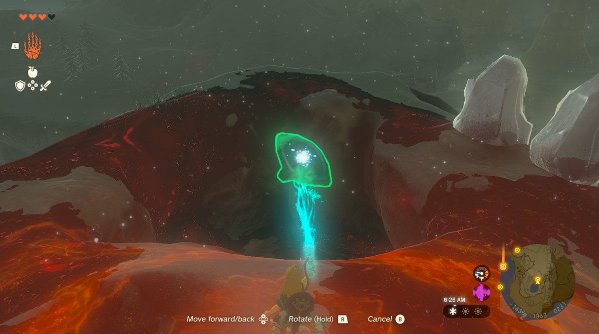 Link fa cadere un occhio divino nelle Profondità in Zelda Tears of the Kingdom.