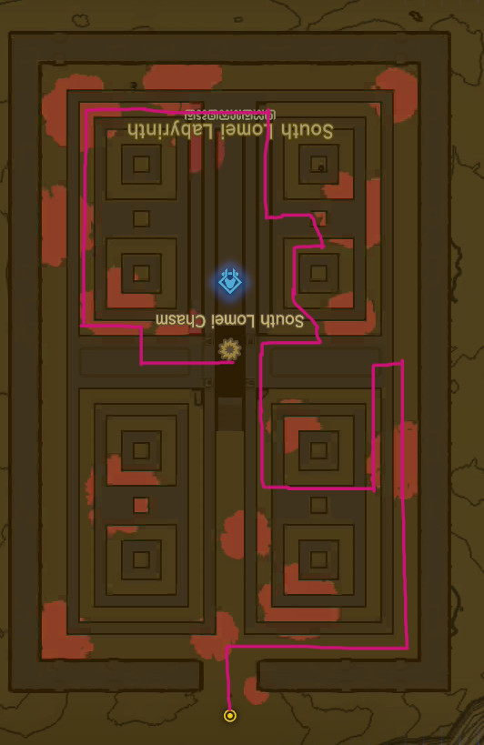 Una mappa, capovolta, mostra la via attraverso il labirinto