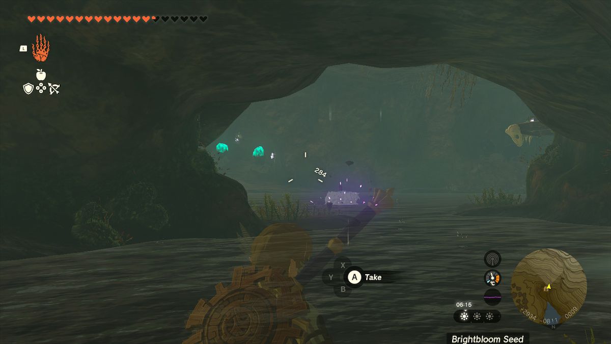 Link nuota in una grotta in Zelda Tears of the Kingdom.