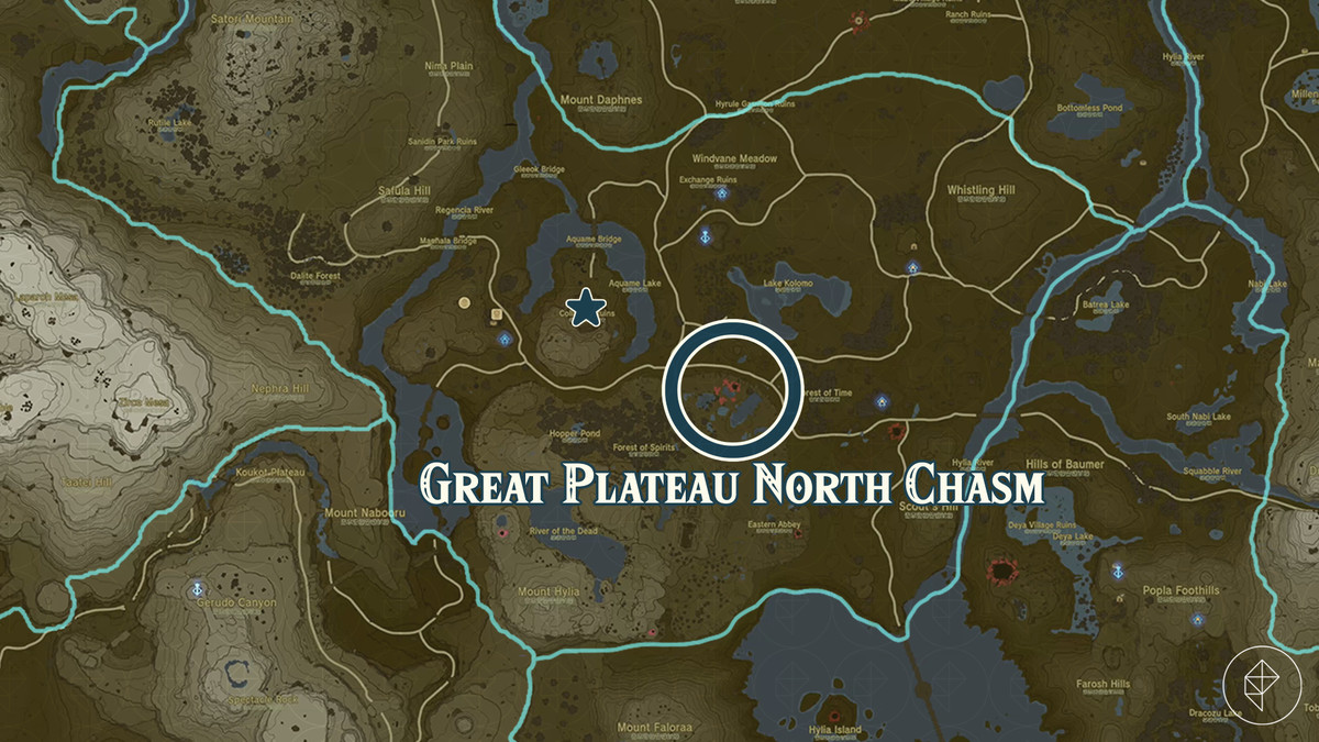 L'ingresso del Great Plateau North Chasm sulla mappa di Hyrule da The Legend of Zelda: Tears of the Kingdom