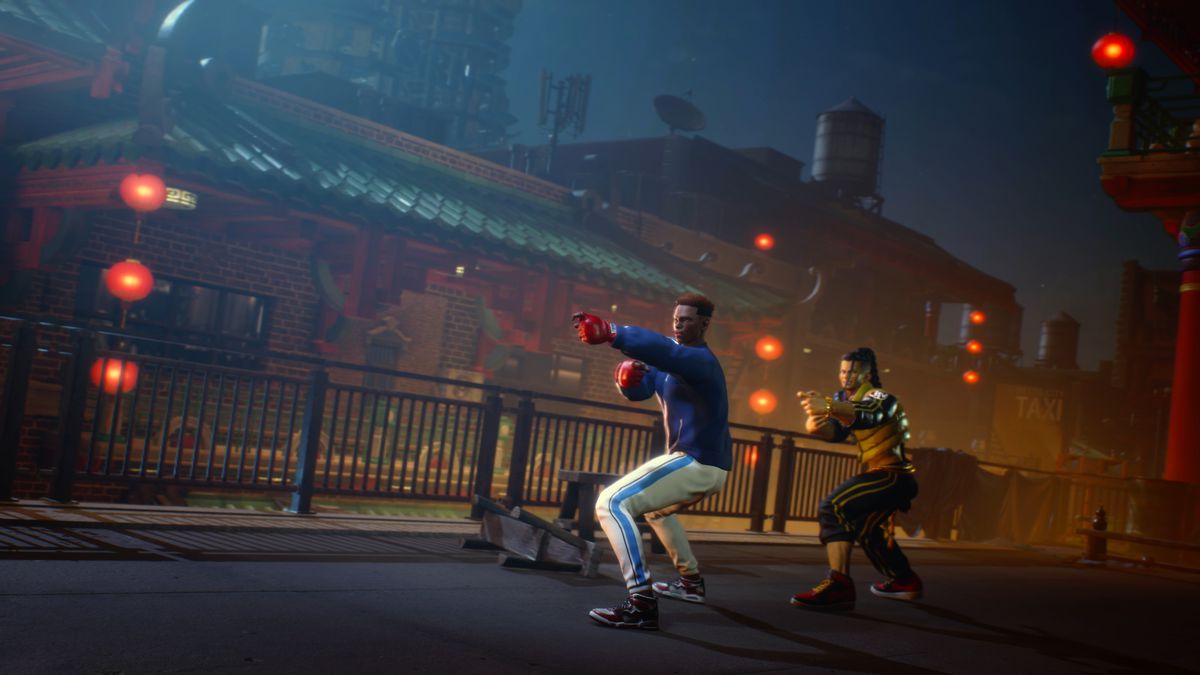 Un avatar creato da un giocatore si allena con Jaime in uno screenshot della modalità campagna per giocatore singolo World Tour di Street Fighter 6