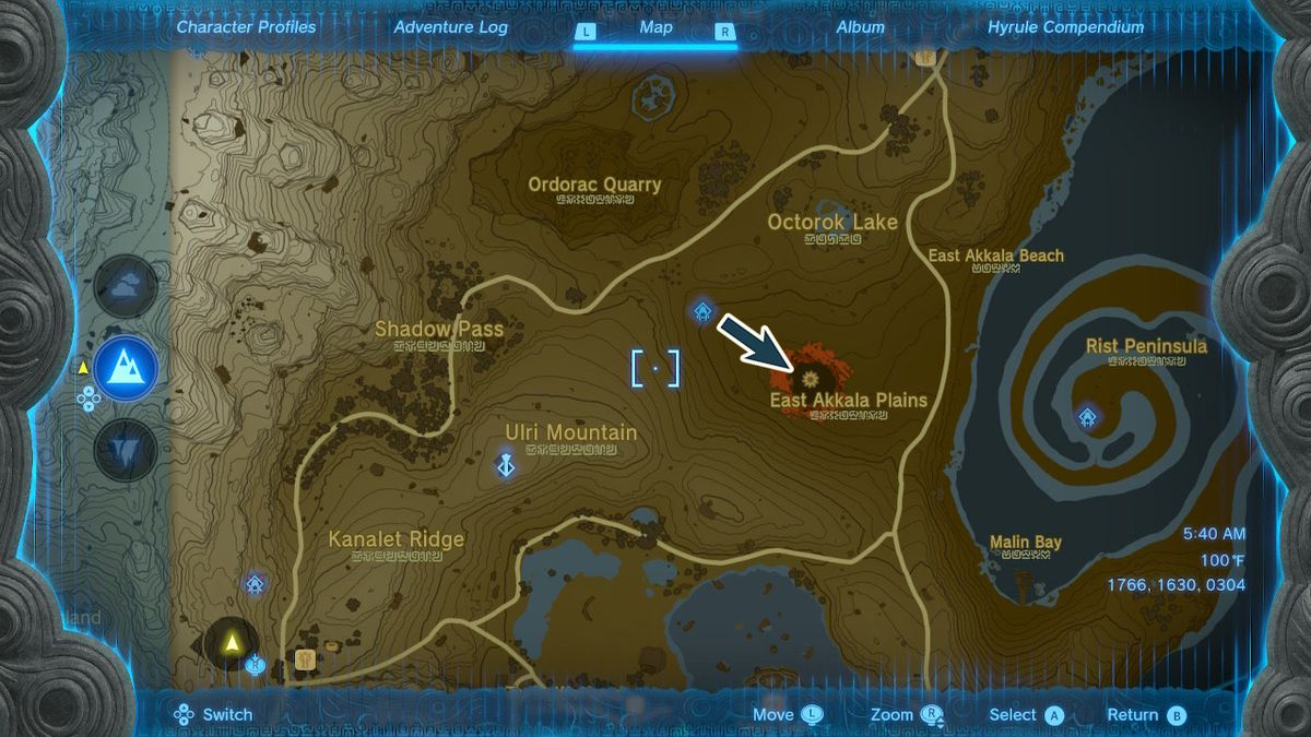 Una mappa mostra la posizione di un abisso che conduce alle Profondità in Zelda Tears of the Kingdom.