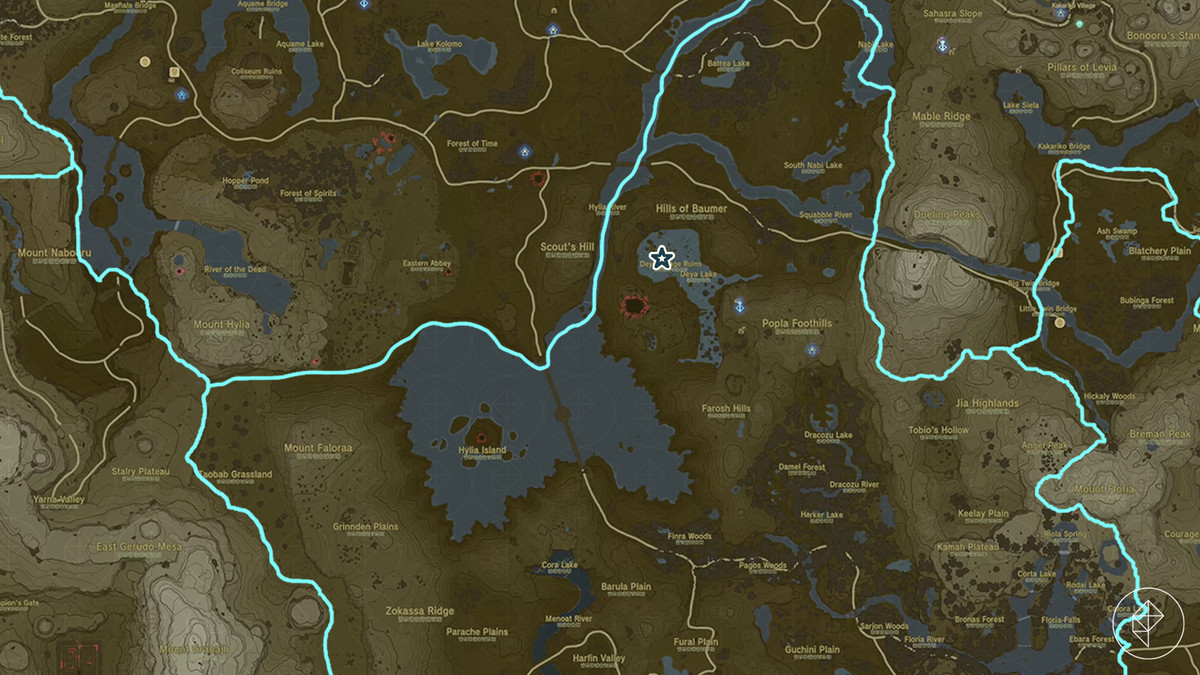 Posizione ben segnata sulla mappa di Hyrule