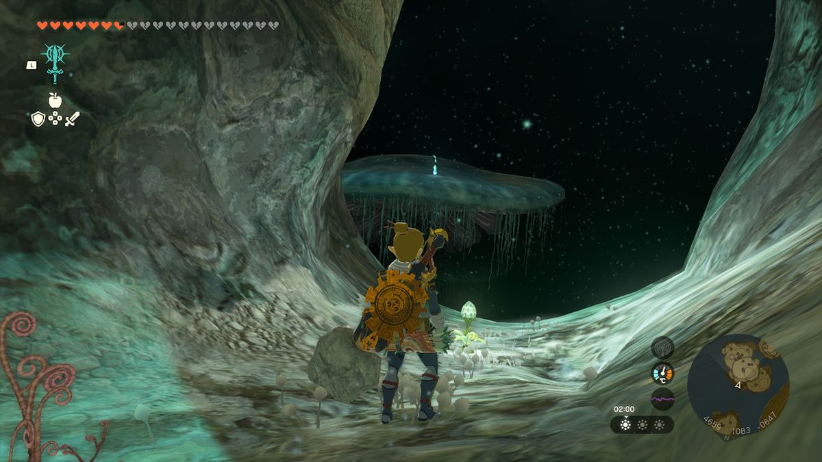 Link fissa un corridoio nelle Profondità in Zelda Tears of the Kingdom.