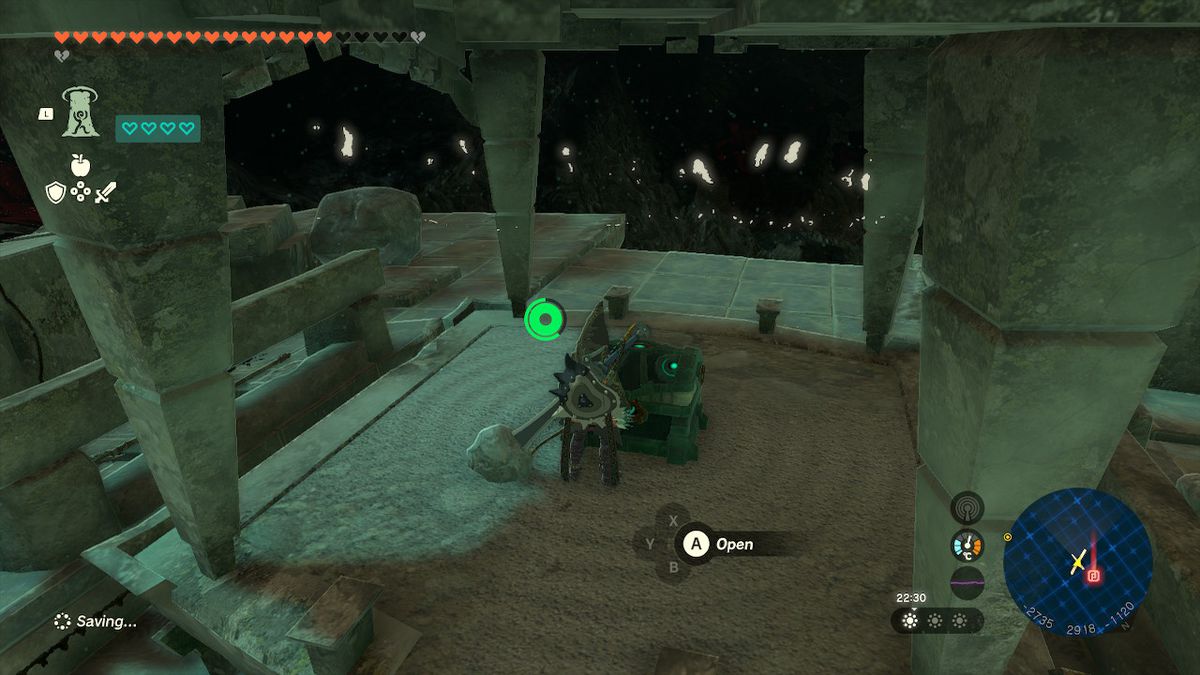 Link apre una cassa nelle profondità in Zelda Tears of the Kingdom.