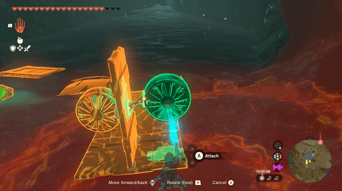 Link assembla una barca nella missione nella grotta del Canale di Ralis in Zelda: Tears of the Kingdom