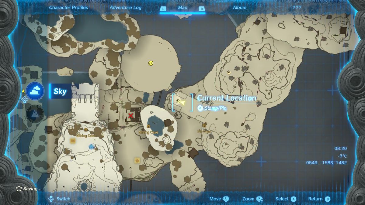 Una mappa mostra la posizione del Flux Construct in Zelda Tears of the Kingdom.