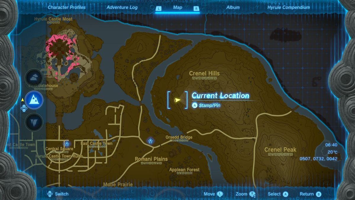 Una mappa mostra la posizione di uno Stone Talus nella grotta di Crenel Hill in Zelda Tears of the Kingdom.