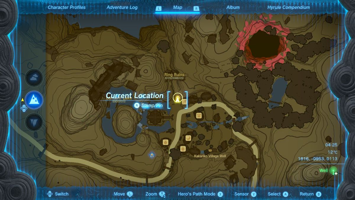 Una mappa mostra la posizione di Paya nel villaggio di Kakariko in Zelda Tears of the Kingdom.