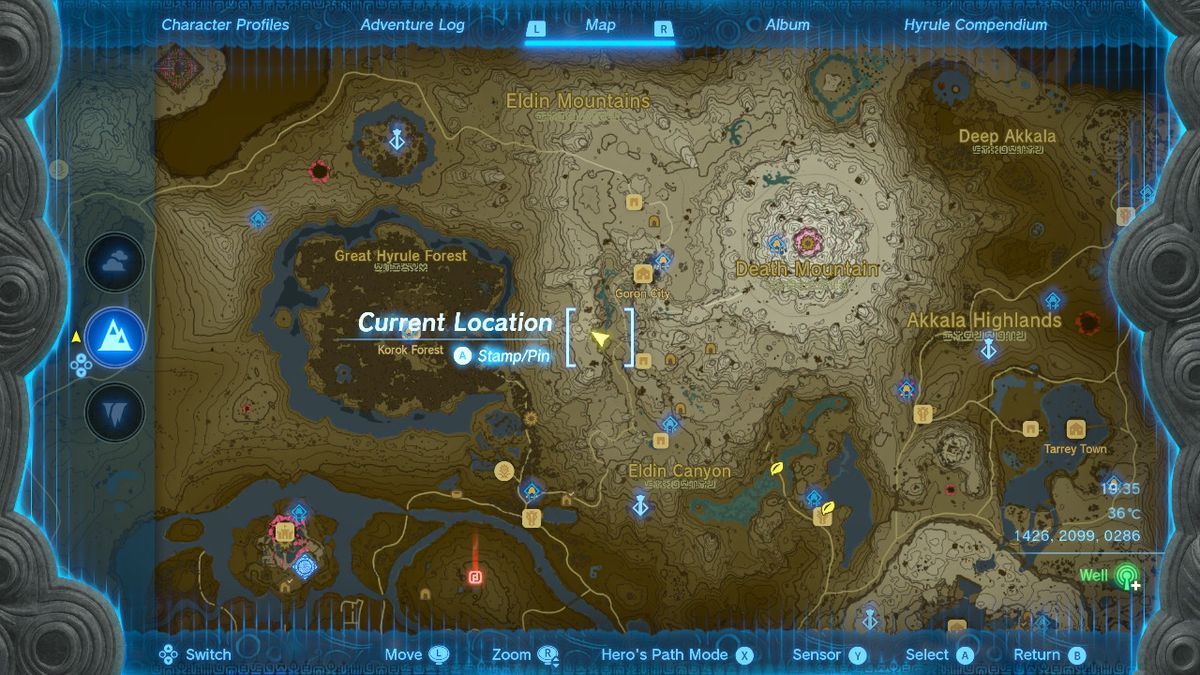 Una mappa mostra la posizione della Grotta del fiume Goronbi in Zelda Tears of the Kingdom.