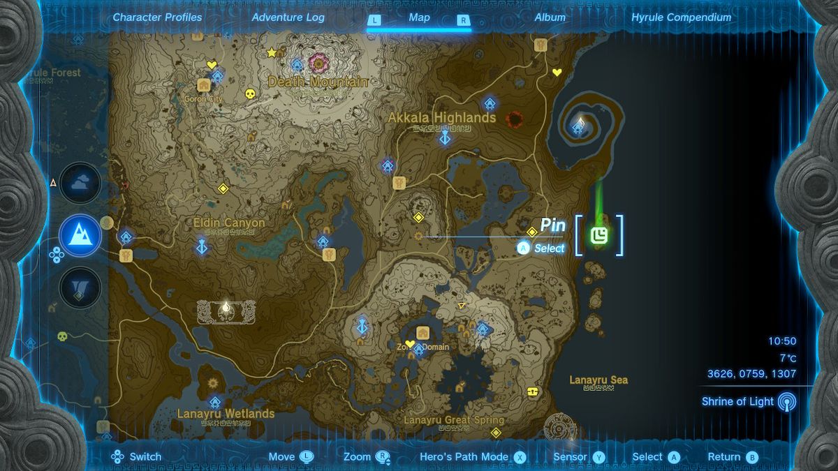 Una mappa mostra la posizione di Tingel Island in Zelda Tears of the Kingdom.