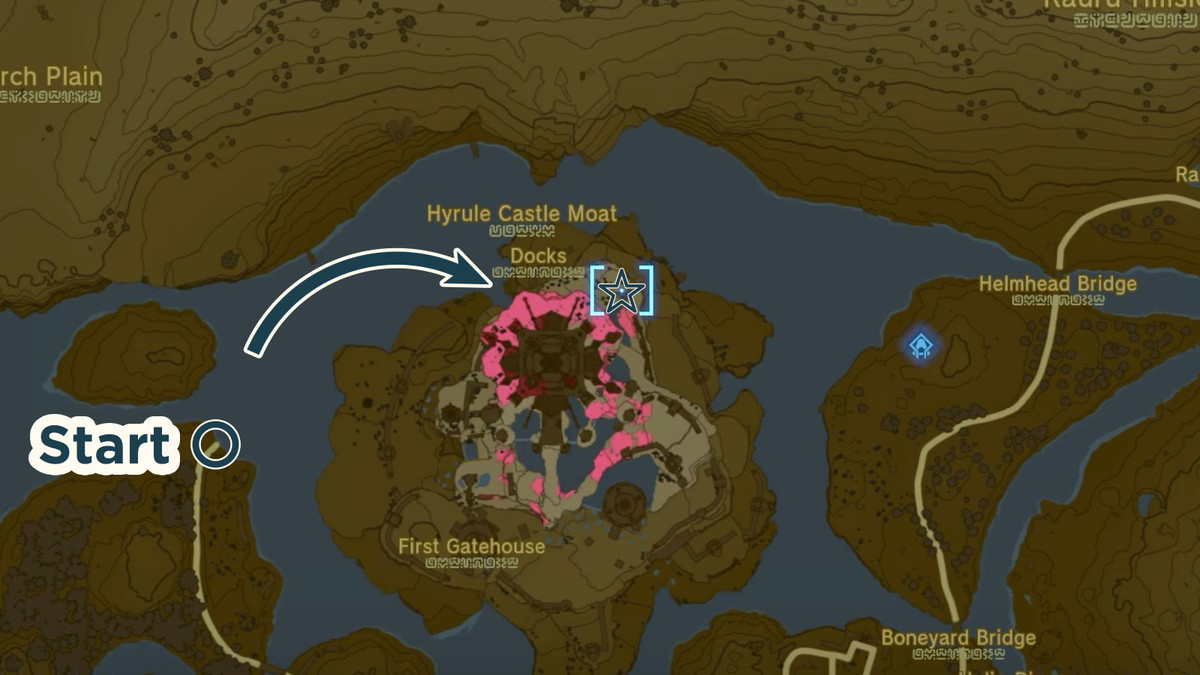 Posizione dello scudo Hylian sulla mappa di The Legend of Zelda: Tears of the Kingdom