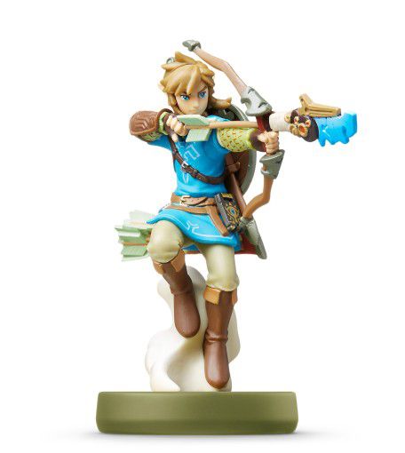 Link punta una freccia nell'immagine chiave di un amiibo di Legend of Zelda.