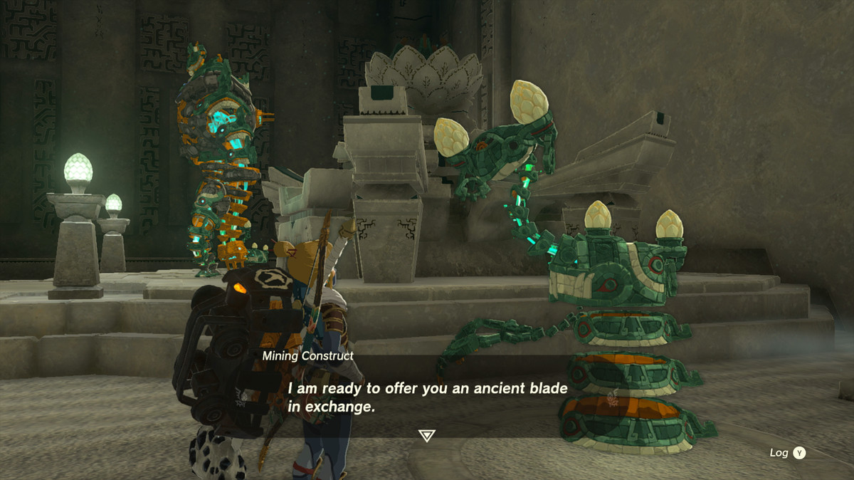 Link parla con un Costrutto da scambiare con un'antica lama in Zelda Tears of the Kingdom.
