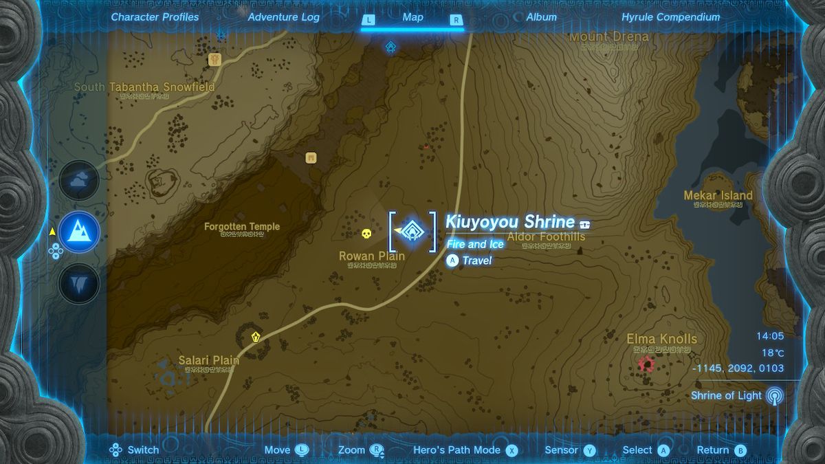Una mappa mostra la posizione dell'Hinox in Zelda Tears of the Kingdom.