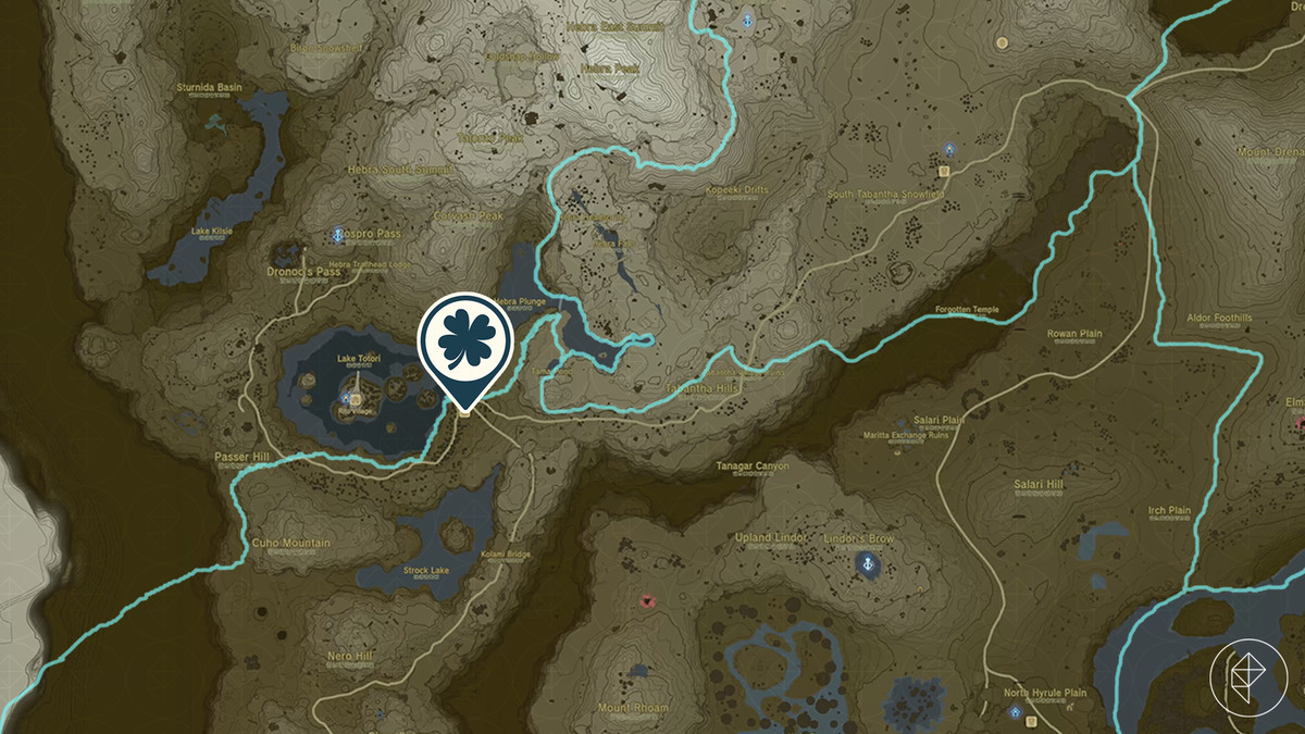Mappa di The Legend of Zelda: Tears of the Kingdom che mostra la posizione della Lucky Clover Gazette.