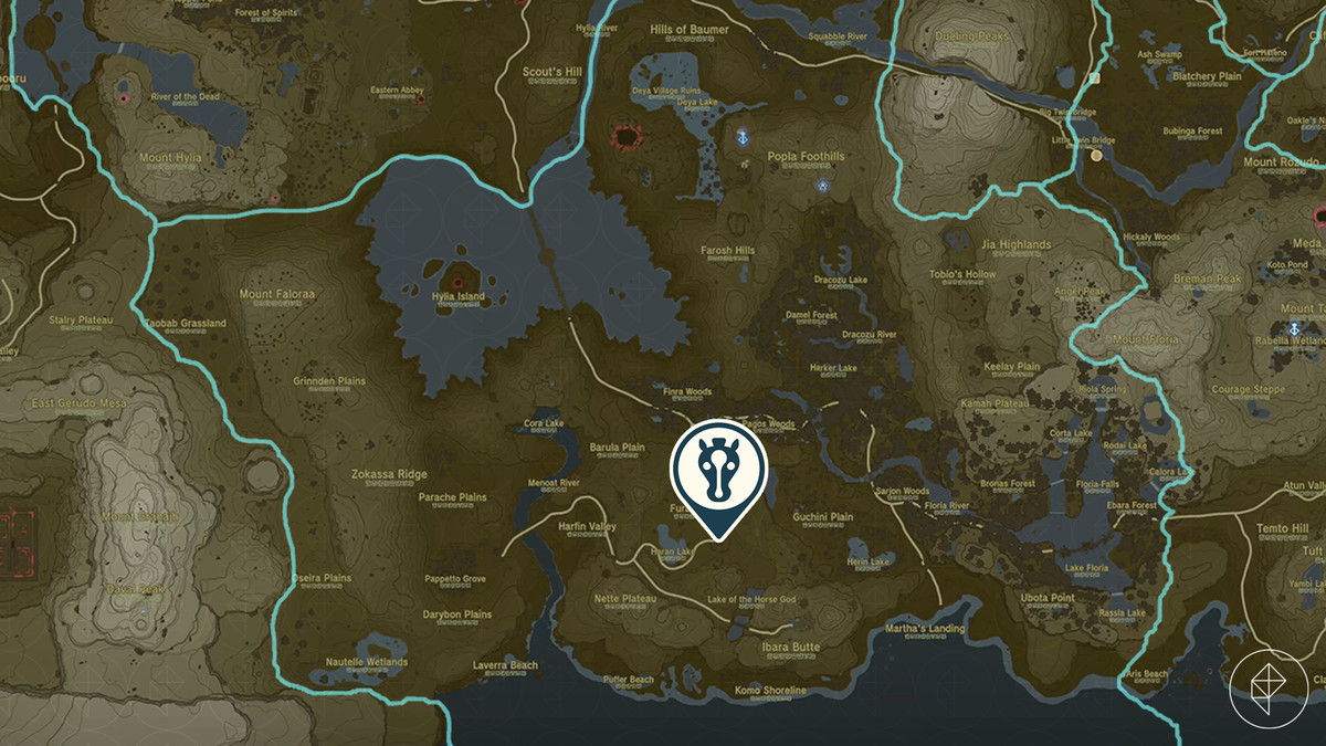 Mappa di The Legend of Zelda: Tears of the Kingdom che mostra la posizione della Stalla delle Highland